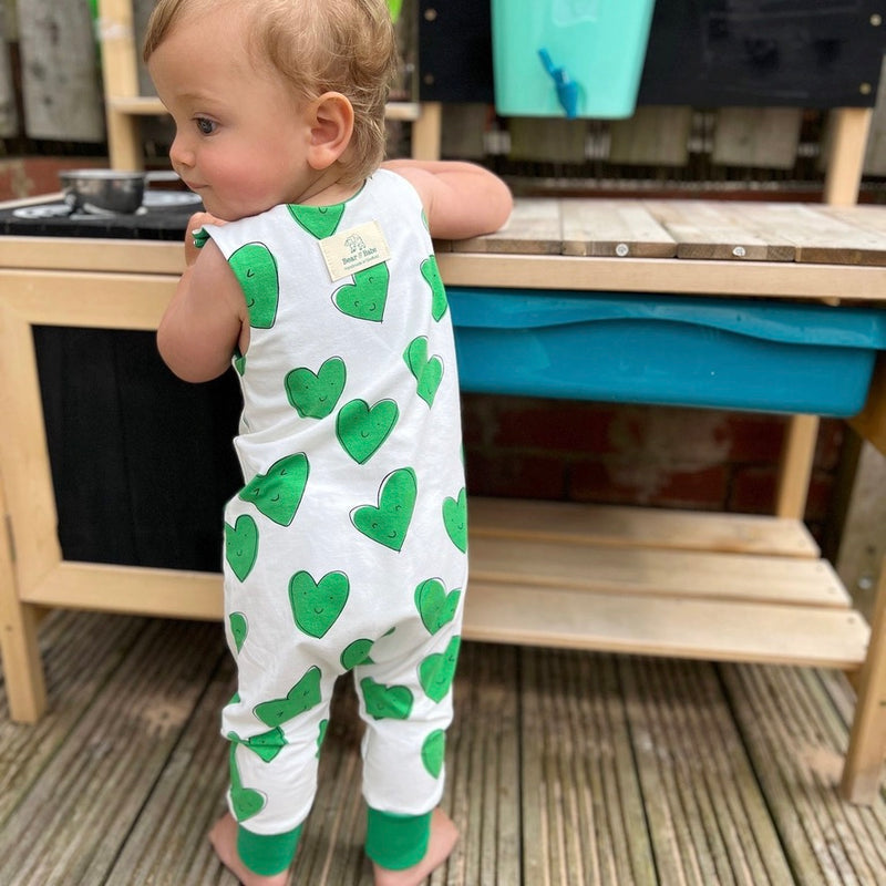 Green Happy Hearts Baby and Children's Romper