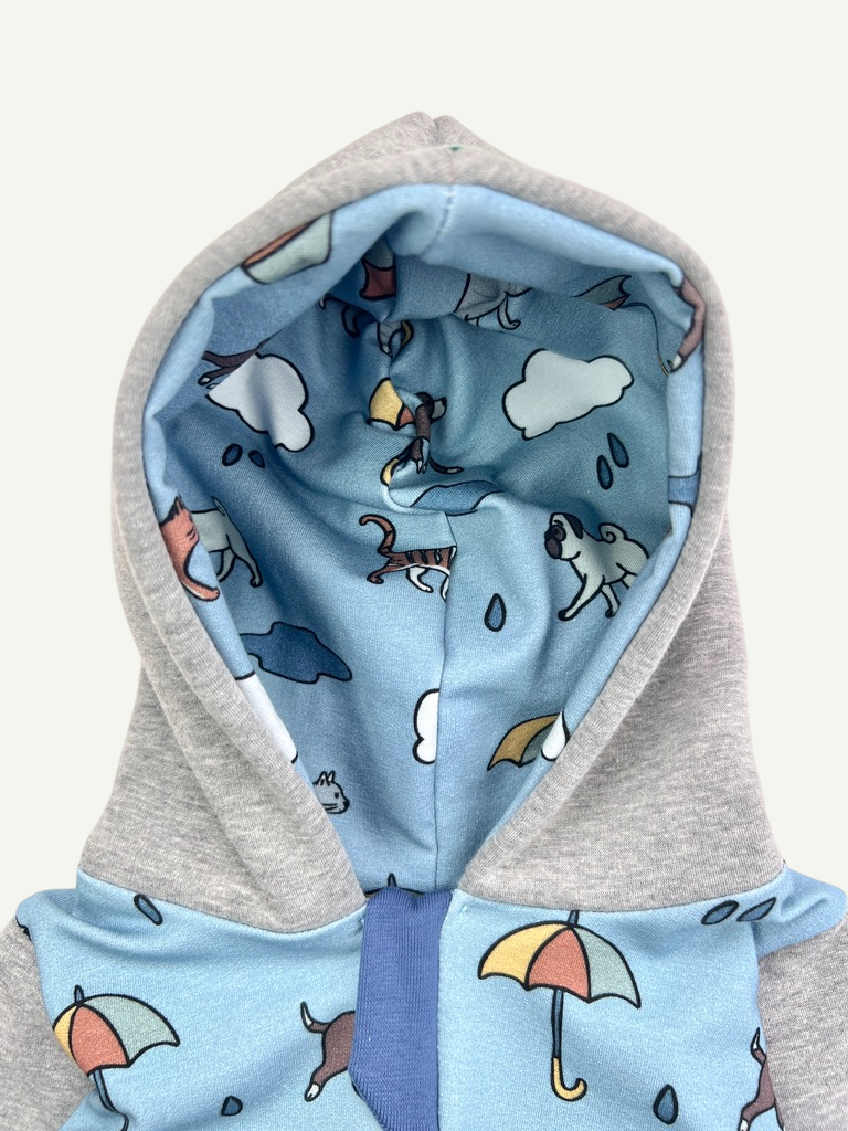 Blue Raining Cats & Dogs Baby and Children's Hooded Romper