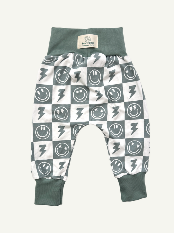 Sage Smiley Checkers Baby and Children's Harem Pants
