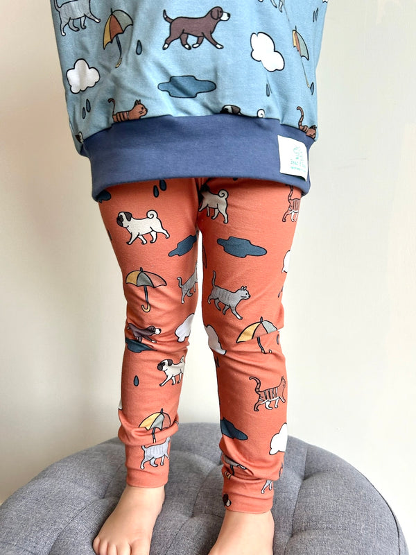 Orange Raining Cats & Dogs Baby and Children's Leggings