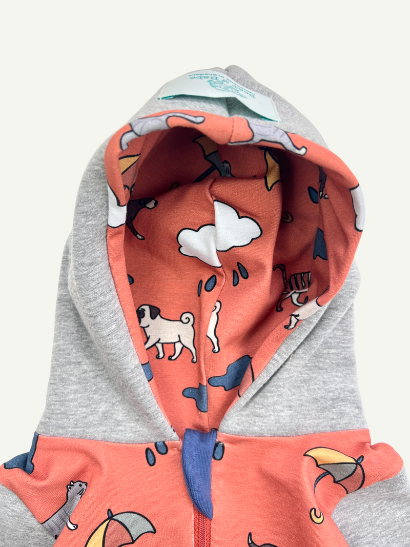 Orange Raining Cats & Dogs Baby and Children's Hooded Romper