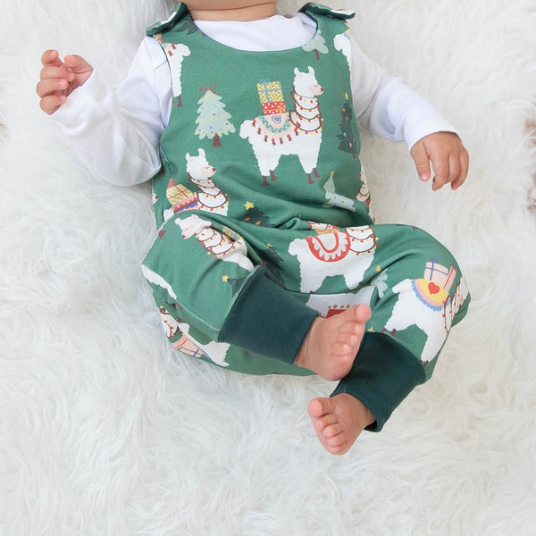 Green fa-la-la-la Llamas Baby and Children's Romper