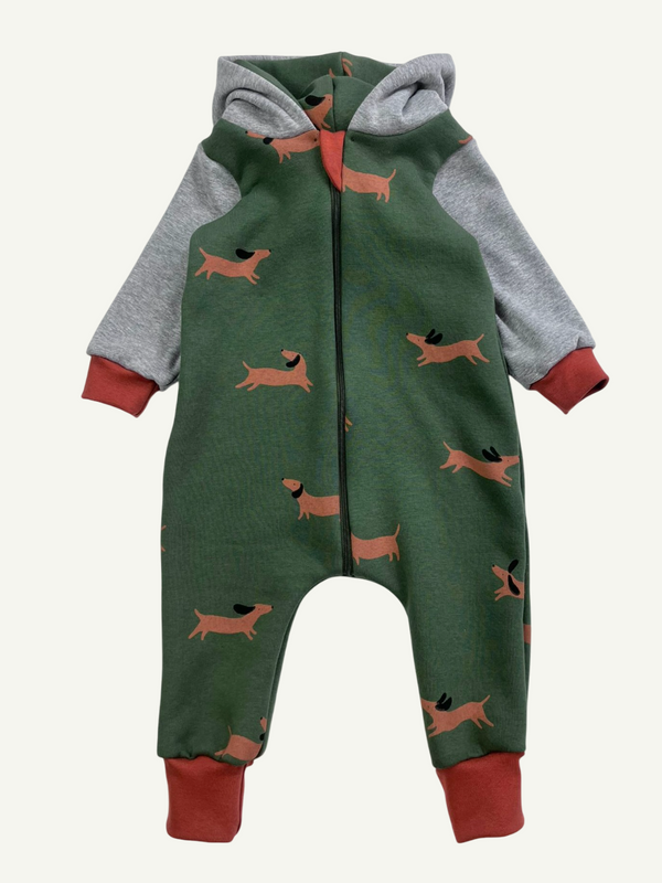 Green Sausage Dogs Baby and Children's Hooded Romper
