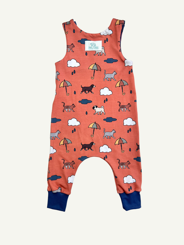 Orange Raining Cats & Dogs Baby and Children's Romper