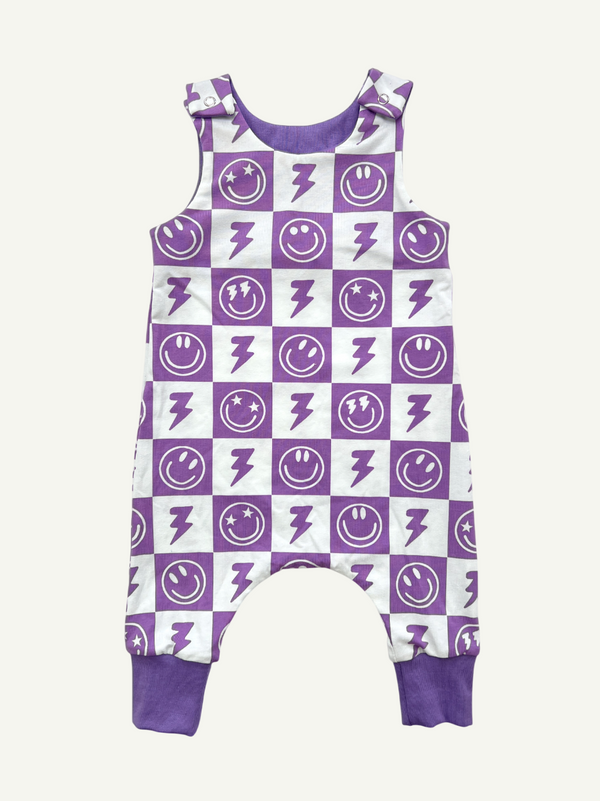 Purple Smiley Checkers Baby and Children's Romper