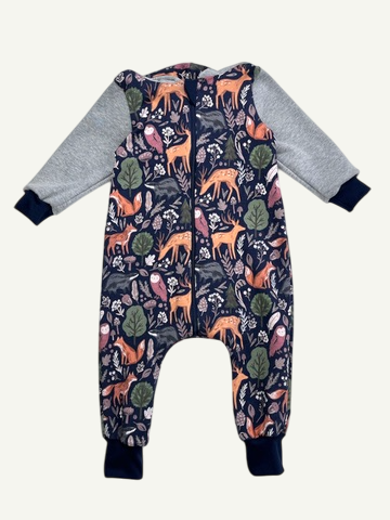 Navy Forest Animals Baby and Children's Hooded Romper