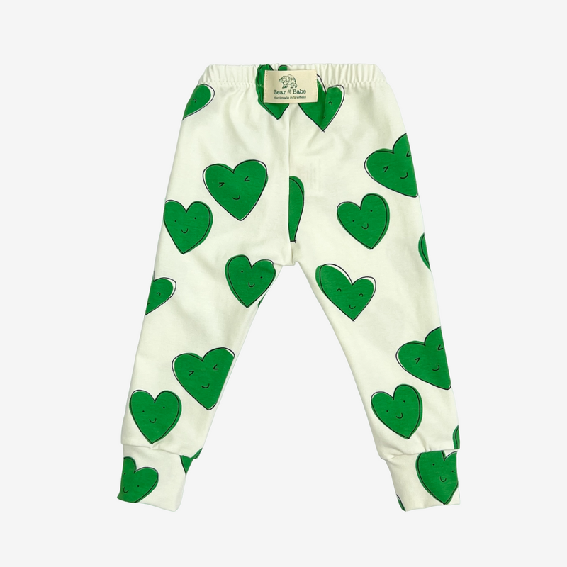 Green Happy Hearts Baby and Children's Leggings