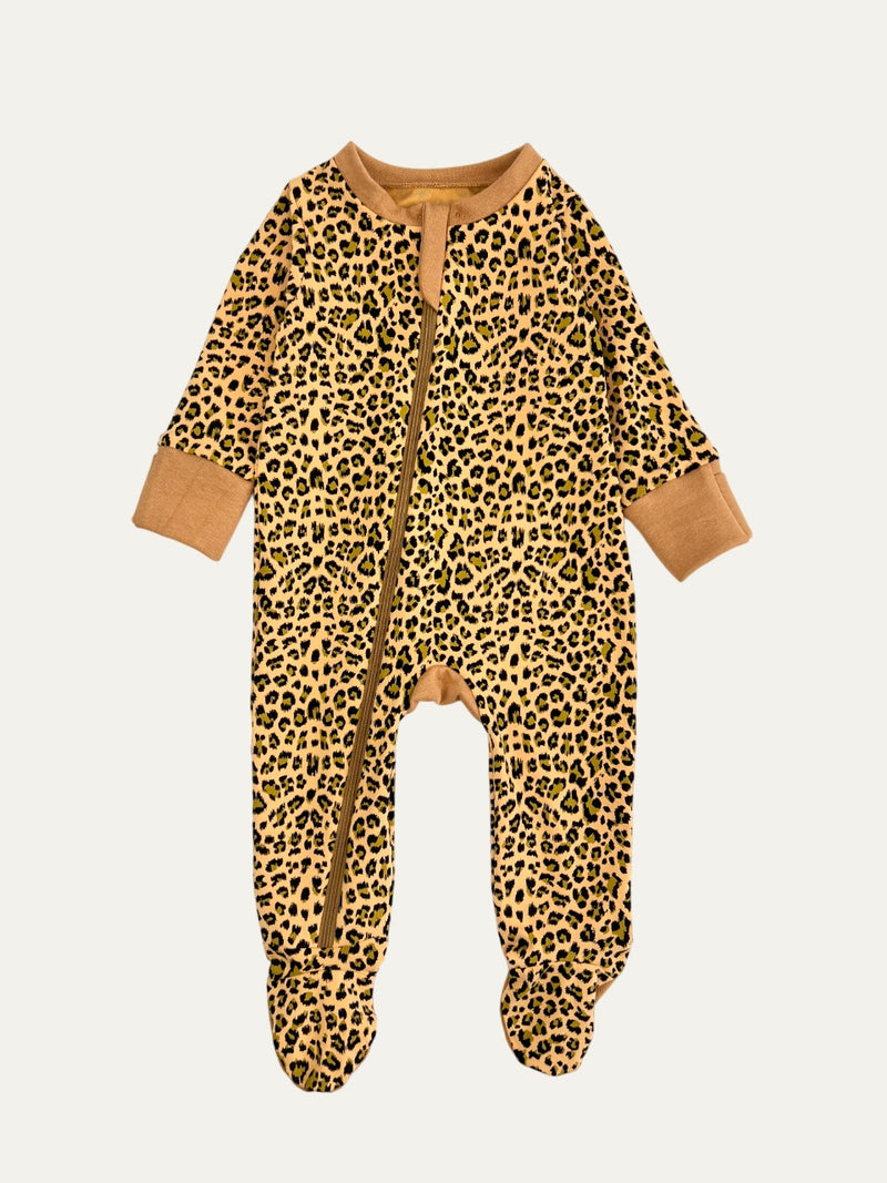 Bear Babe Yellow Leopard Print Baby and Children s Zip Sleepsuit