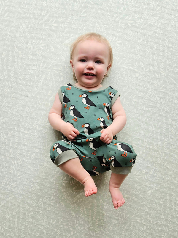 Green Puffins Baby and Children's Short Romper
