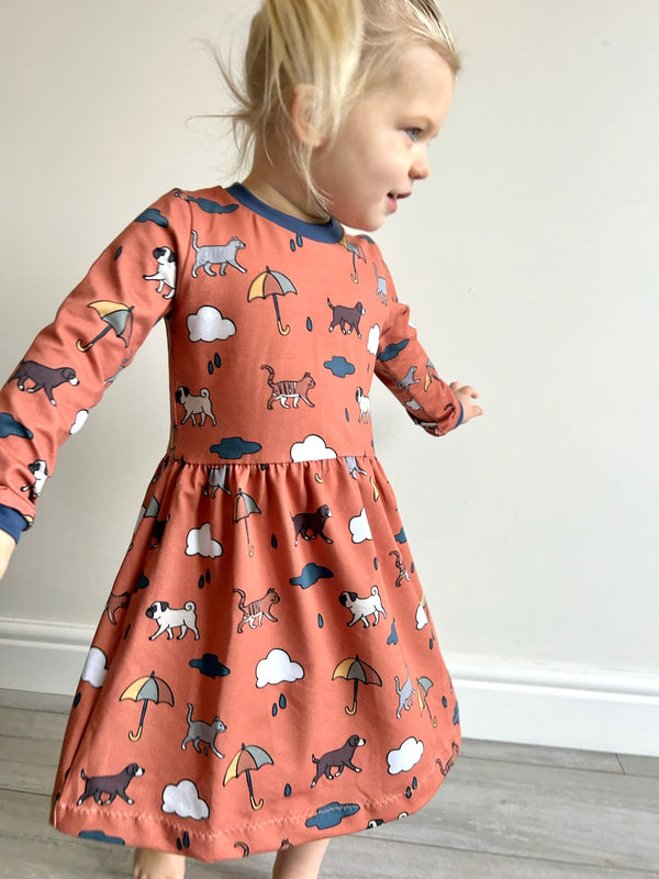 Orange Raining Cats & Dogs Baby and Children's Dress