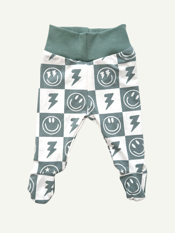 Sage Smiley Checkers Baby and Children's Footed Leggings