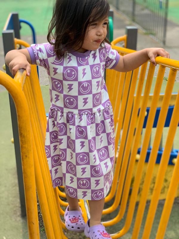Purple Smiley Checkers Baby and Children's Dress