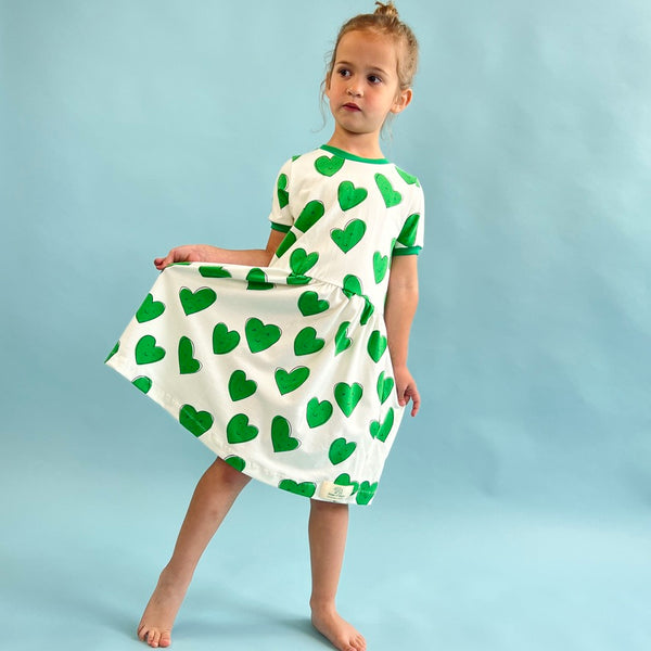 Green Happy Hearts Baby and Children's Dress