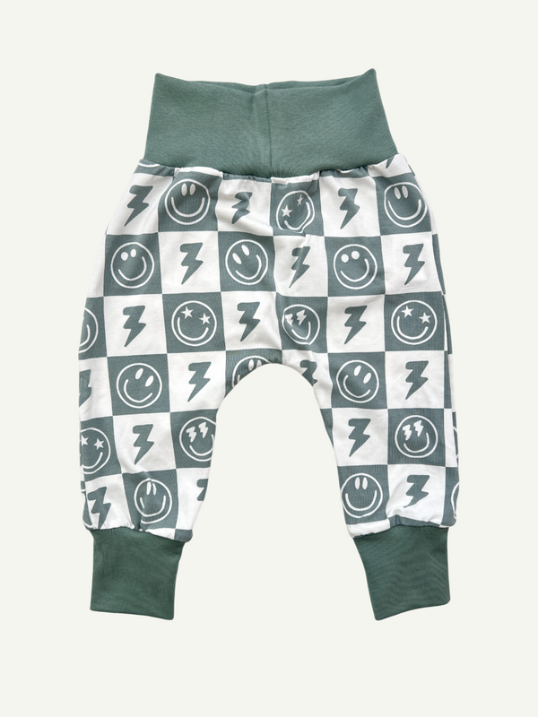 Sage Smiley Checkers Baby and Children's Harem Pants