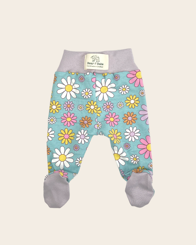 Aqua Flowers Baby and Children's Footed Leggings
