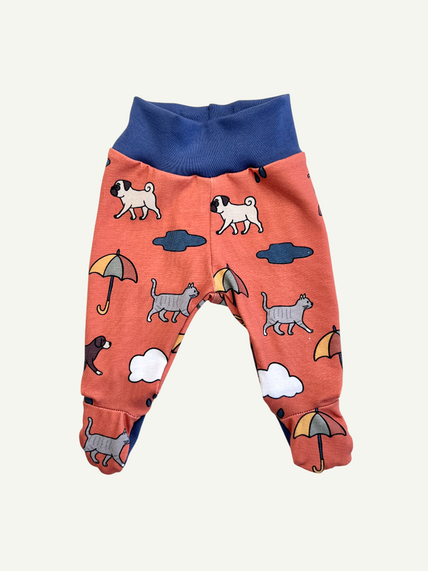 Orange Raining Cats & Dogs Baby and Children's Footed Leggings