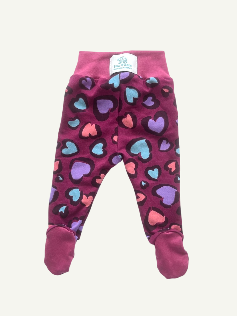 Leopard Print Hearts Baby and Children's Footed Leggings