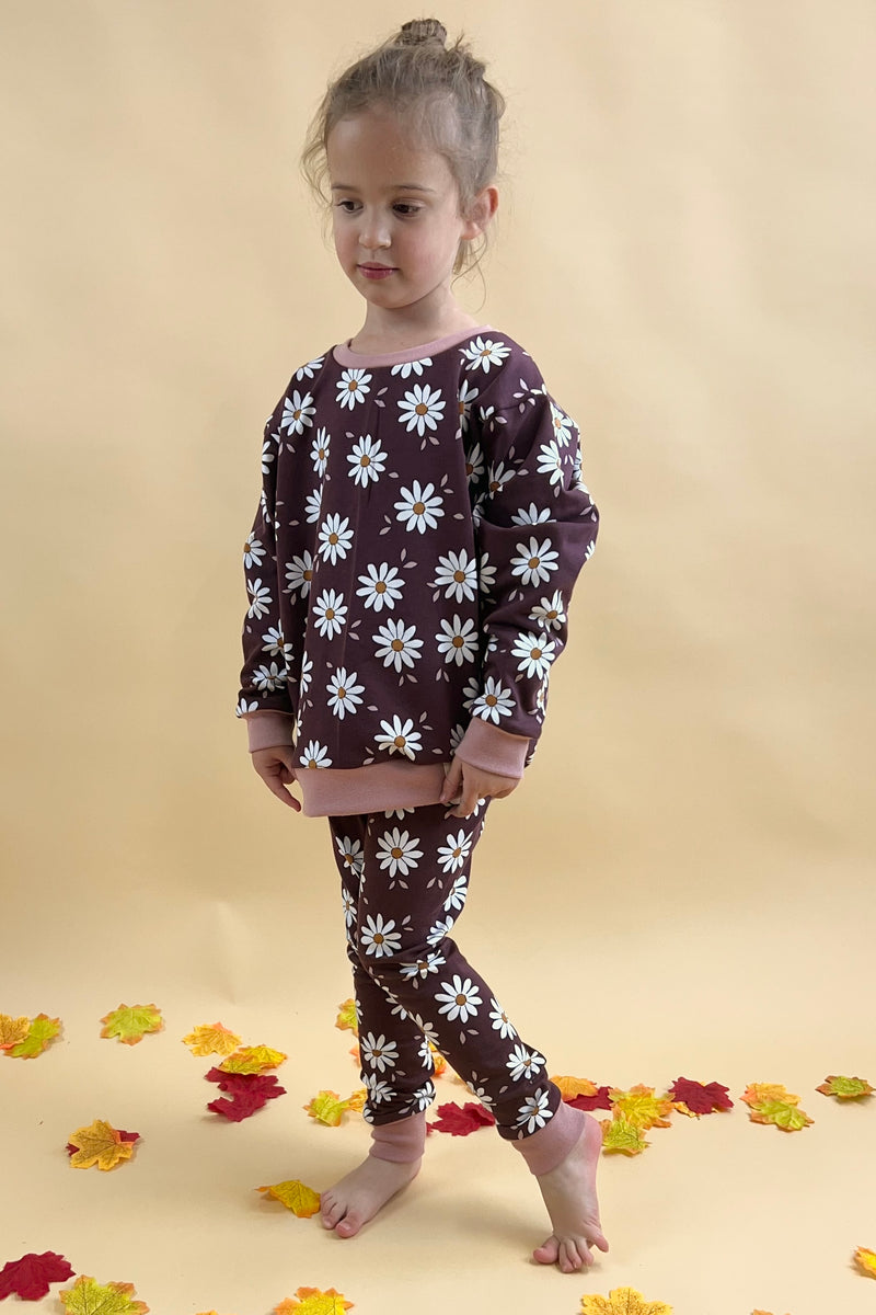 Burgundy Daisies Baby and Children's Leggings