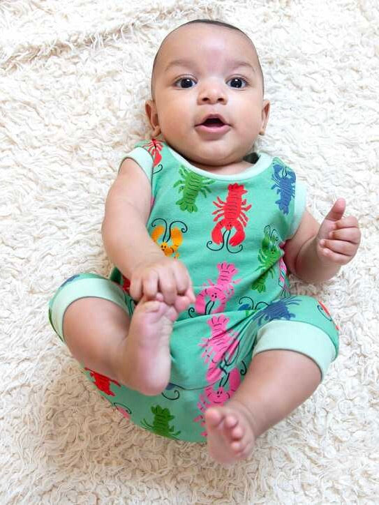 Green Lobsters Baby and Children's Short Romper
