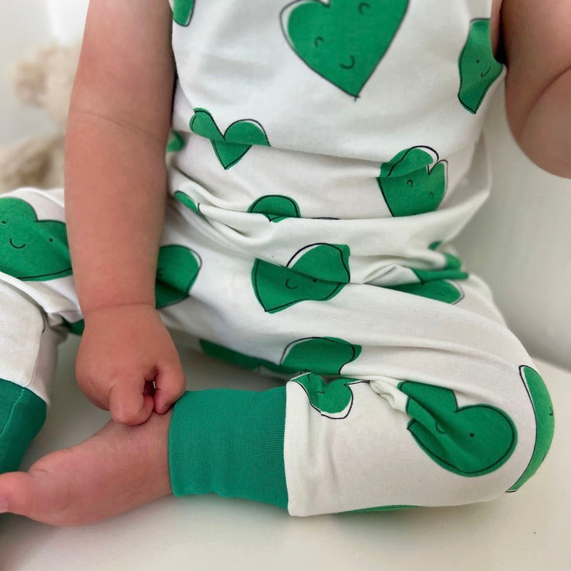 Green Happy Hearts Baby and Children's Romper