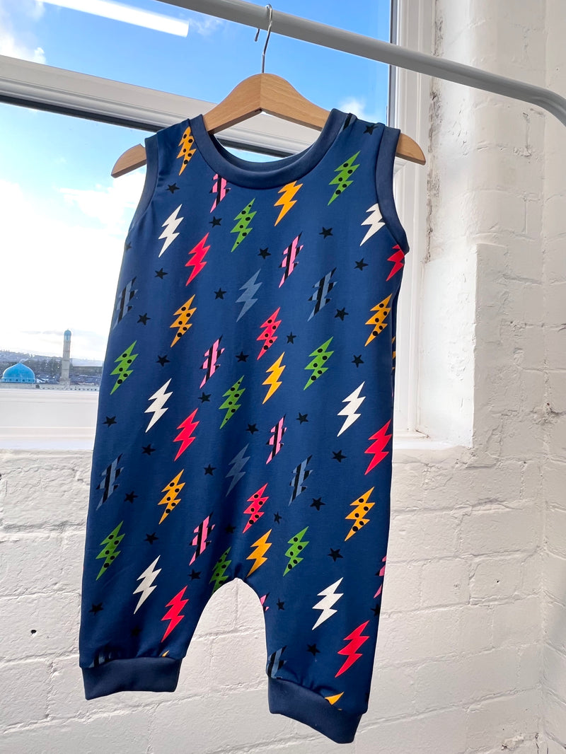 Navy Lightning Bolts Baby and Children's Short Romper