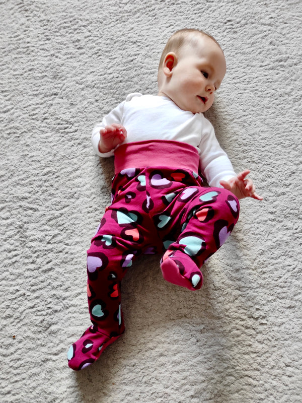 Leopard Print Hearts Baby and Children's Footed Leggings