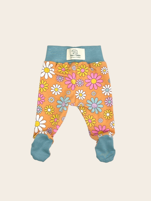 Orange Flowers Baby and Children's Footed Leggings