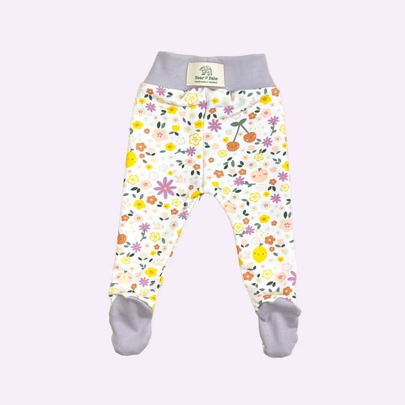 Cream Floral Fruits Baby and Children's Footed Leggings