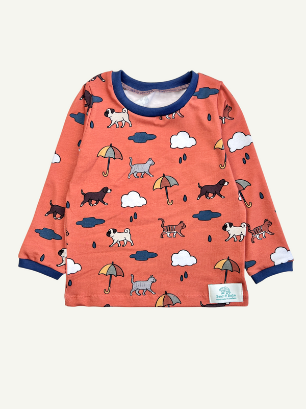 Orange Raining Cats & Dogs Baby and Children's Long Sleeved Tee