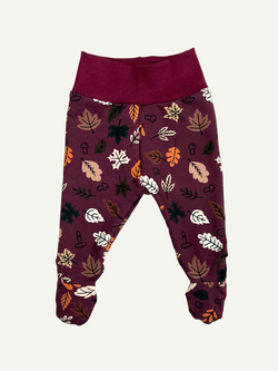 Burgundy Leaves Baby and Children's Footed Leggings