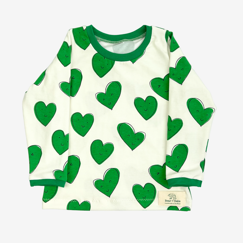 Green Happy Hearts Baby and Children's Long Sleeved Tee