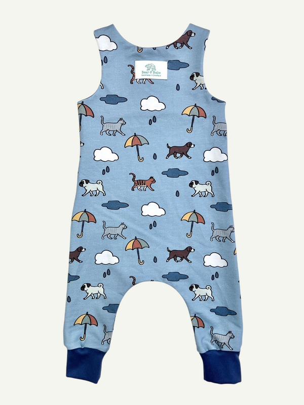 Blue Raining Cats & Dogs Baby and Children's Romper