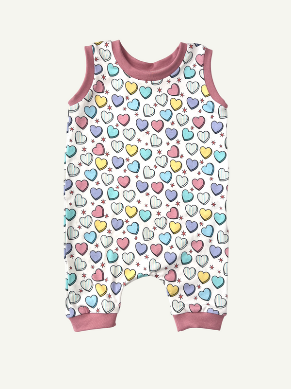 Cream Candy Hearts Baby and Children's Short Romper