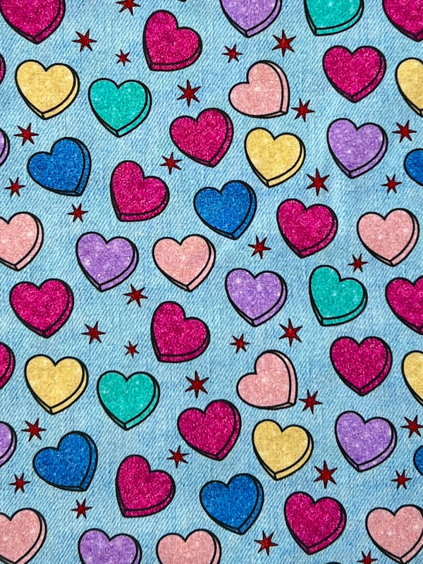 Denim Candy Hearts Baby and Children's Zip Sleepsuit
