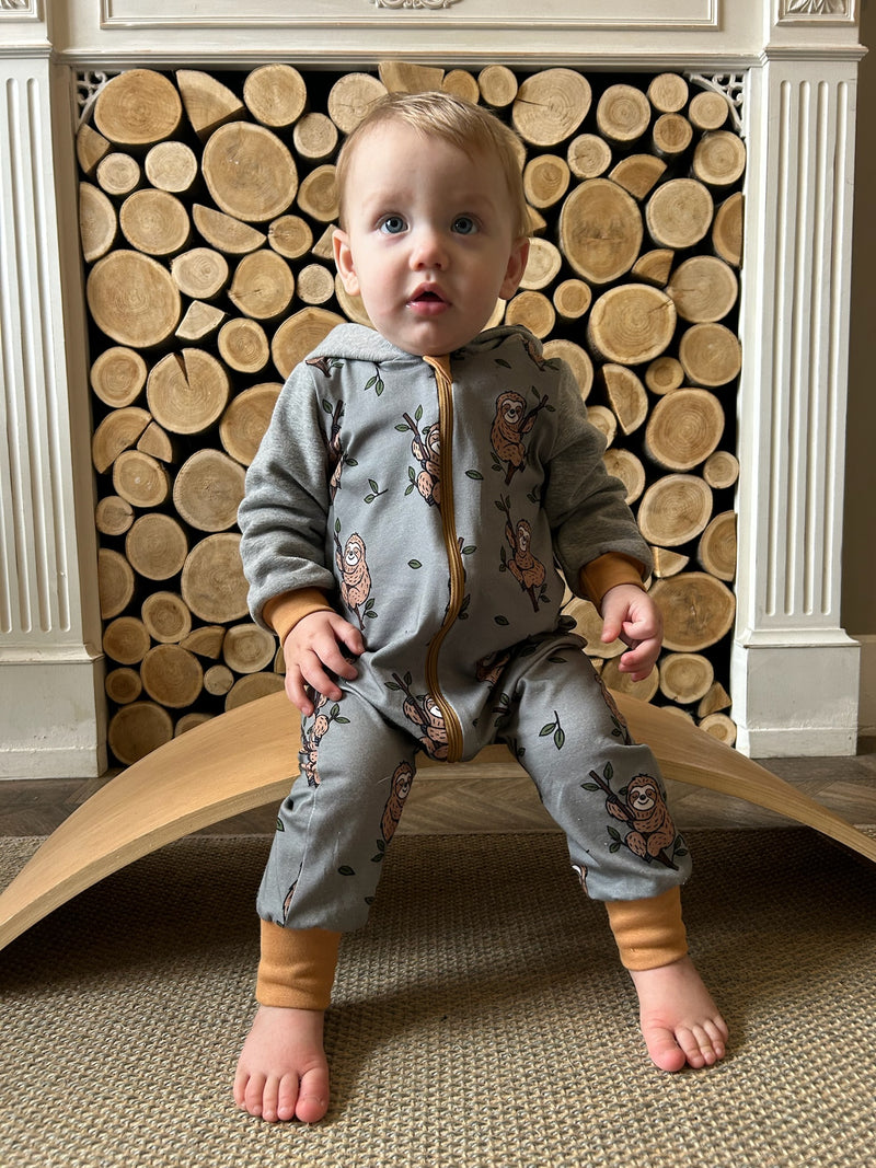 Green Sloths Baby and Children's Hooded Romper