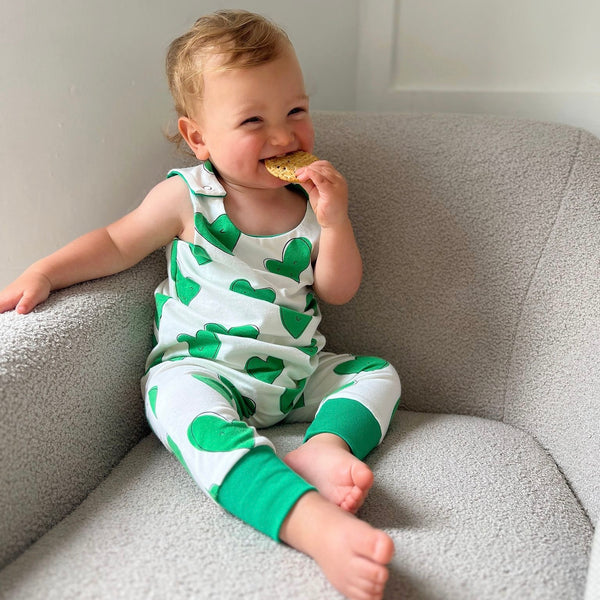 Green Happy Hearts Baby and Children's Romper