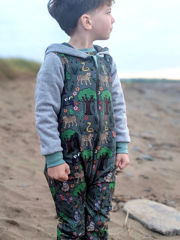 Green Rainforest Baby and Children's Hooded Romper