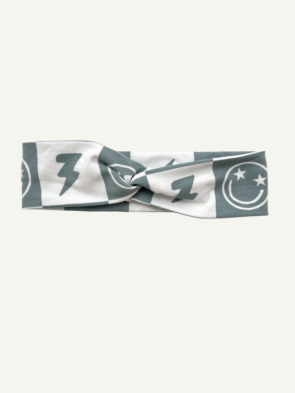 Sage Smiley Checkers Baby and Children's Twist Headband