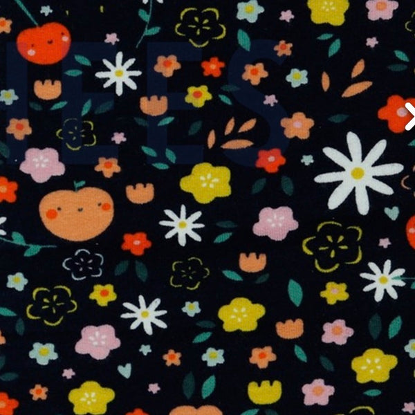 Navy Floral Fruits Adult Leggings