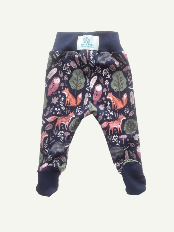 Navy Forest Animals Baby and Children's Footed Leggings