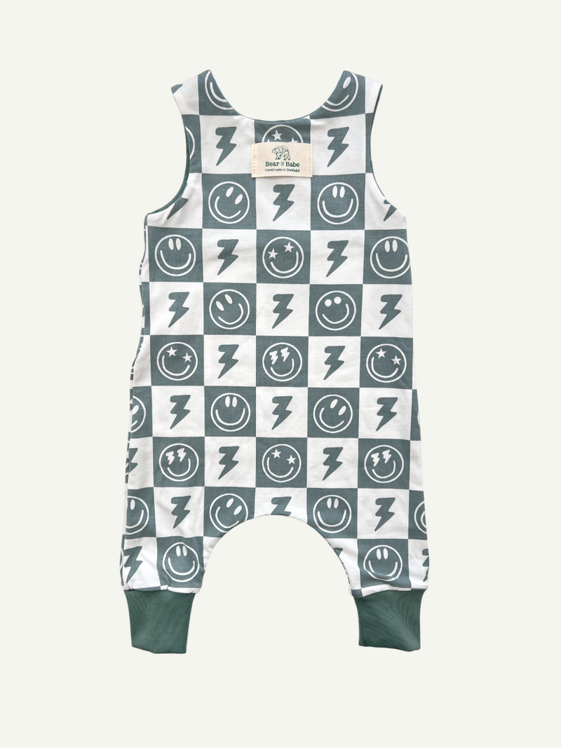 Sage Smiley Checkers Baby and Children's Romper