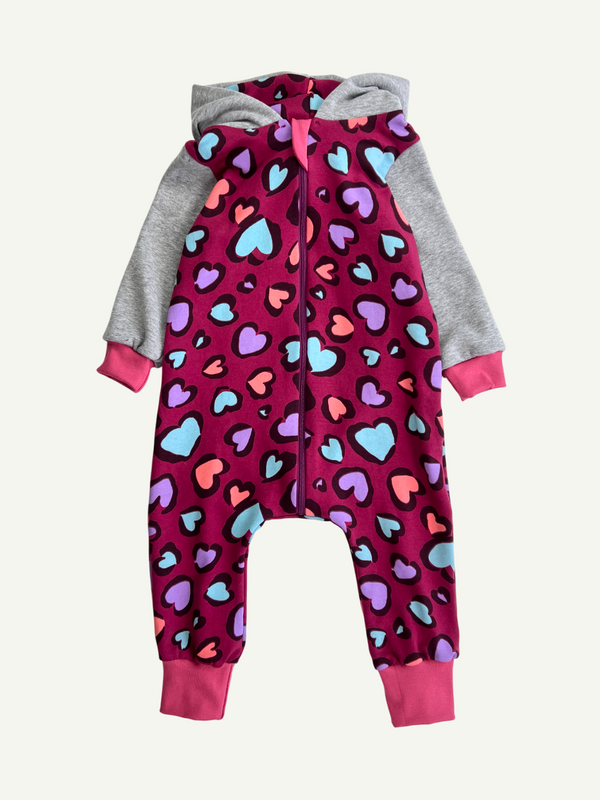 Leopard Print Hearts Baby and Children's Hooded Romper
