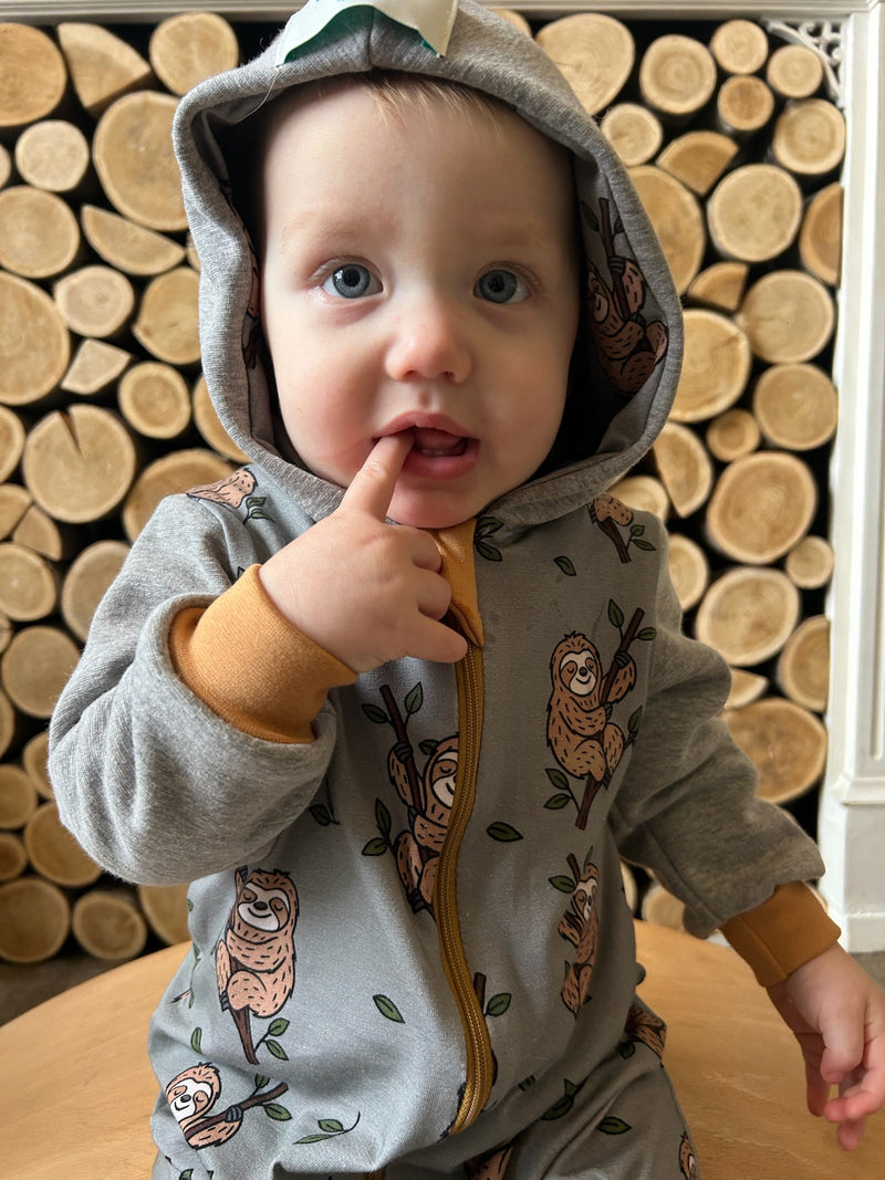 Green Sloths Baby and Children's Hooded Romper