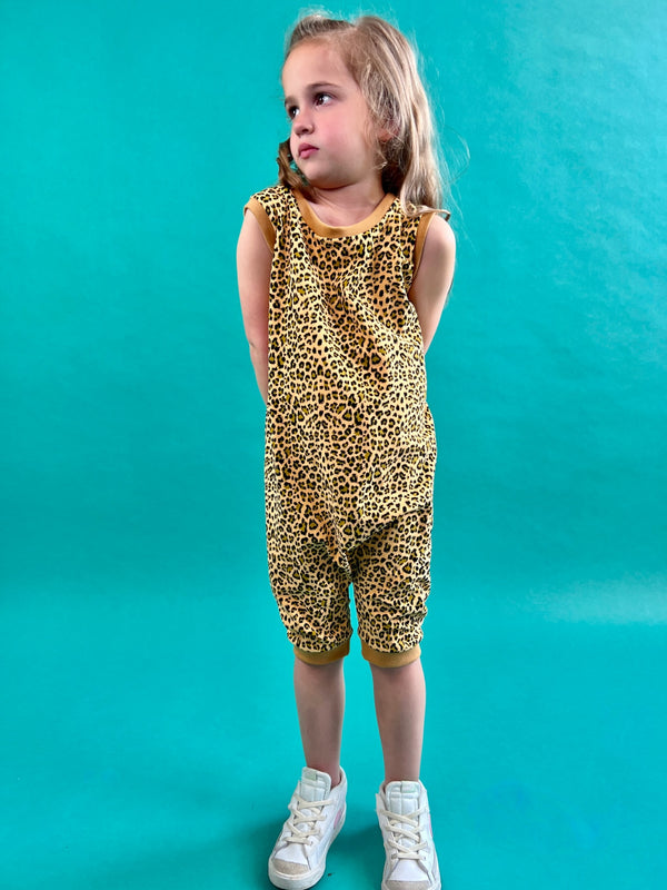 Yellow Leopard Print Baby and Children's Short Romper