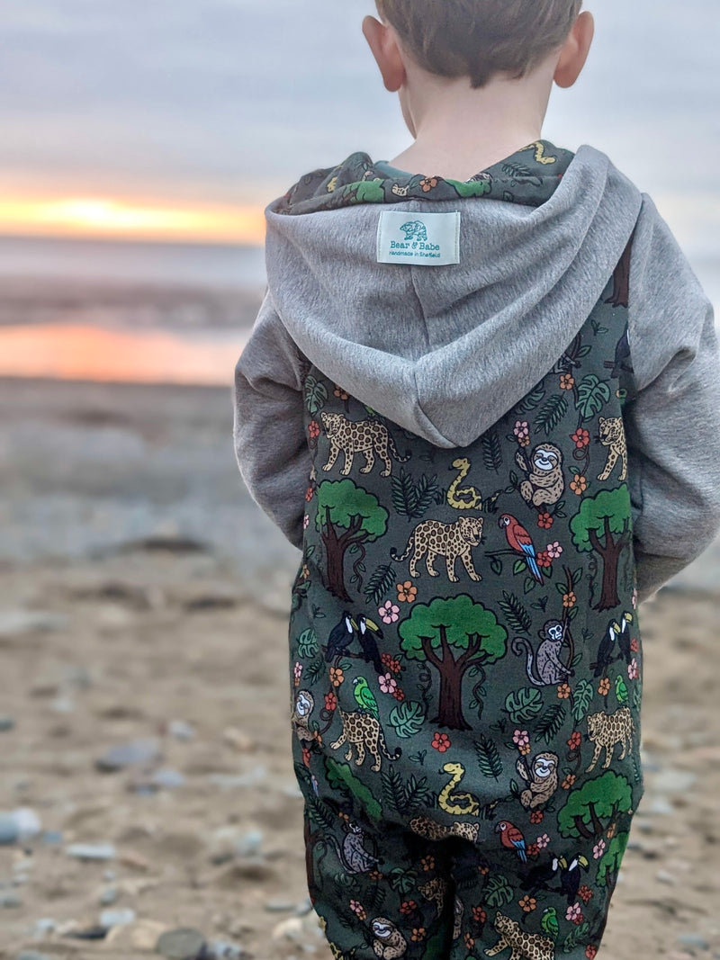 Green Rainforest Baby and Children's Hooded Romper
