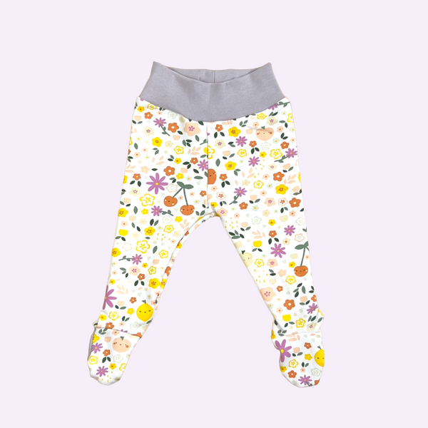 Cream Floral Fruits Baby and Children's Footed Leggings
