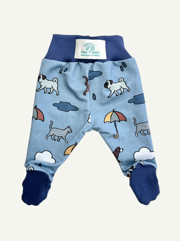 Blue Raining Cats & Dogs Baby and Children's Footed Leggings