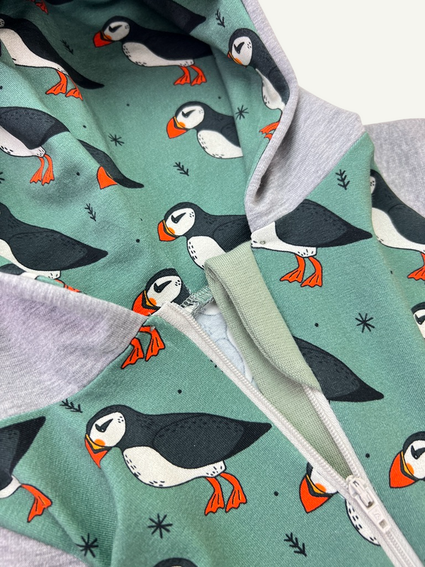 Green Puffins Baby and Children's Hooded Romper