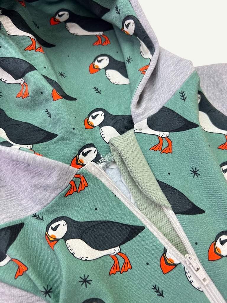 Green Puffins Baby and Children's Hooded Romper
