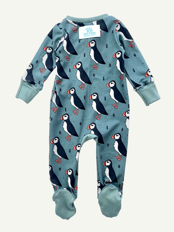 Green Puffins Baby and Children's Zip Sleepsuit